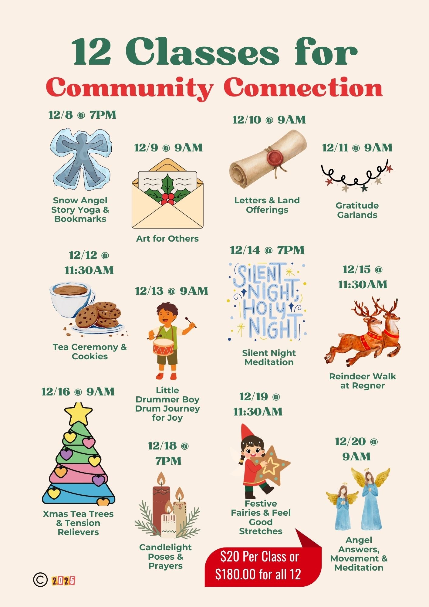 The 12 Days of Community Connection Classes / Special Price $180 for 12